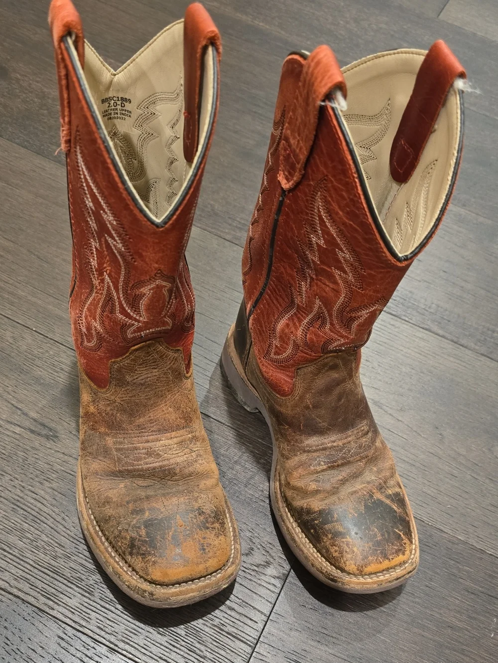 Boys Rustic Brown and Red Western Cowboy Boot